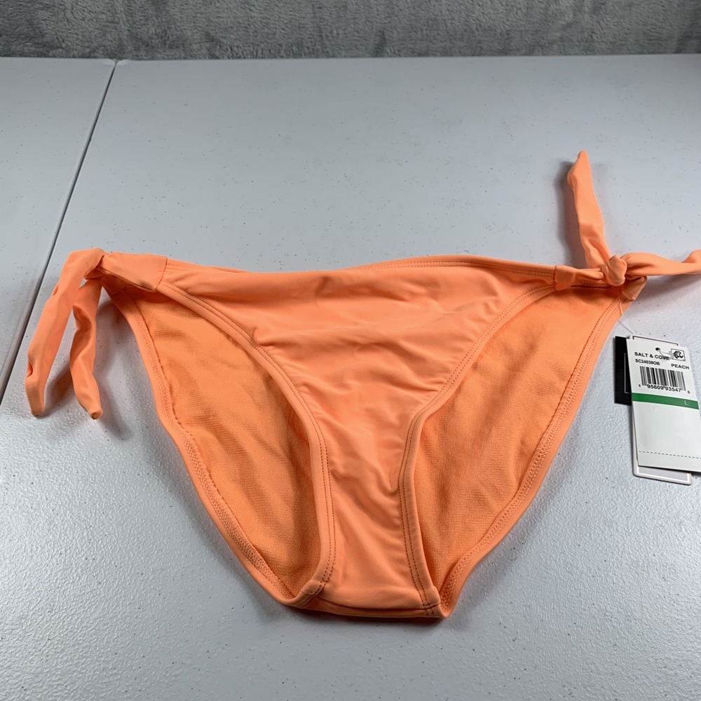 Salt + Cove Juniors Hipster Swim Bikini Bottoms Womens Large Peach Side Ties NWT